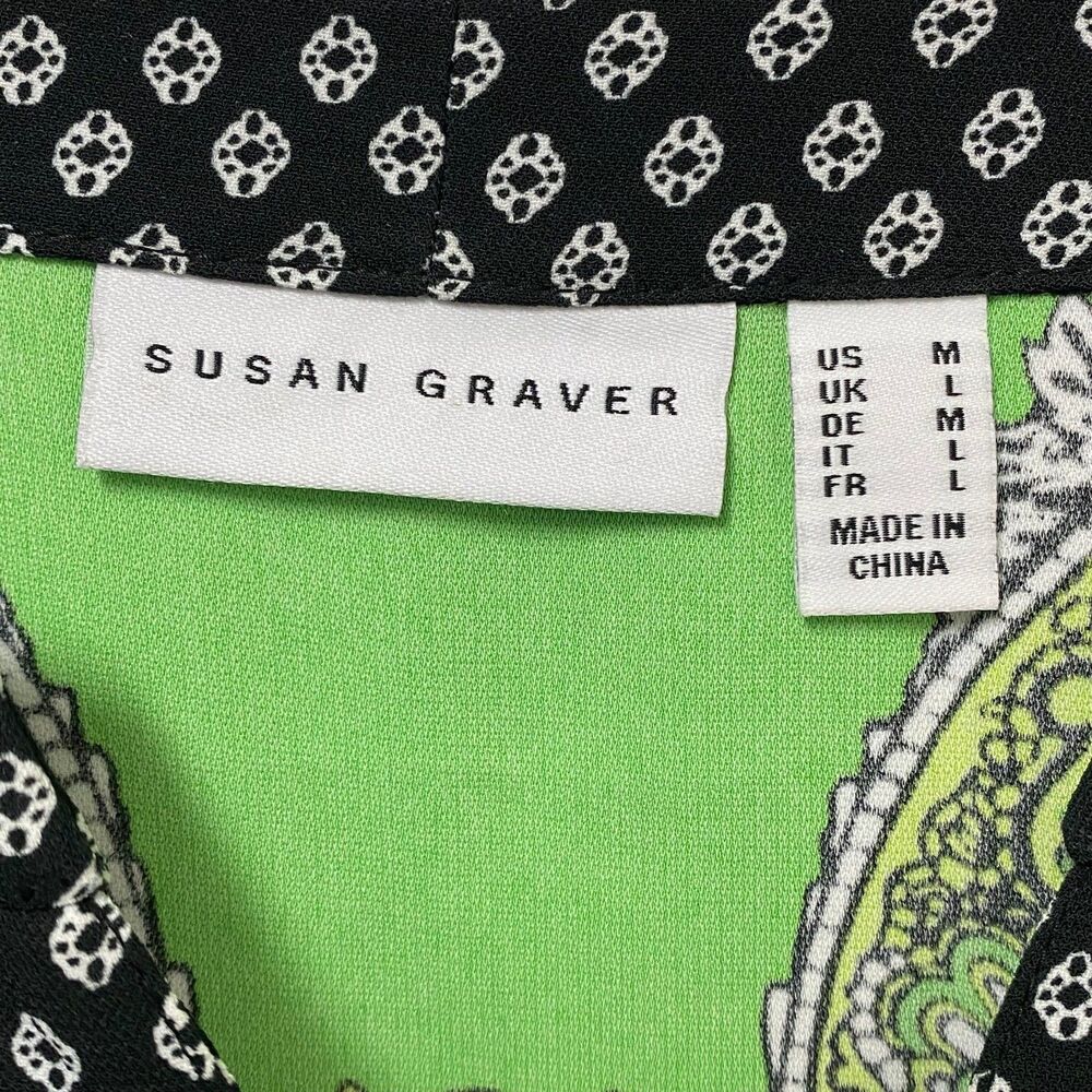 Susan Graver Liquid Knit Tunic Womens M Lime Green Paisley Kaftan Top - Picture 8 of 8
